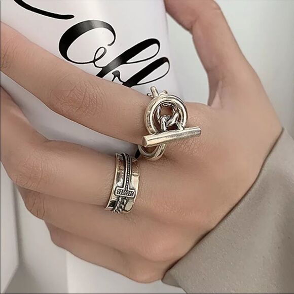 ✨New 925 Sterling Silver Chunky Toggle Chain Ring - Picture 2 of 6